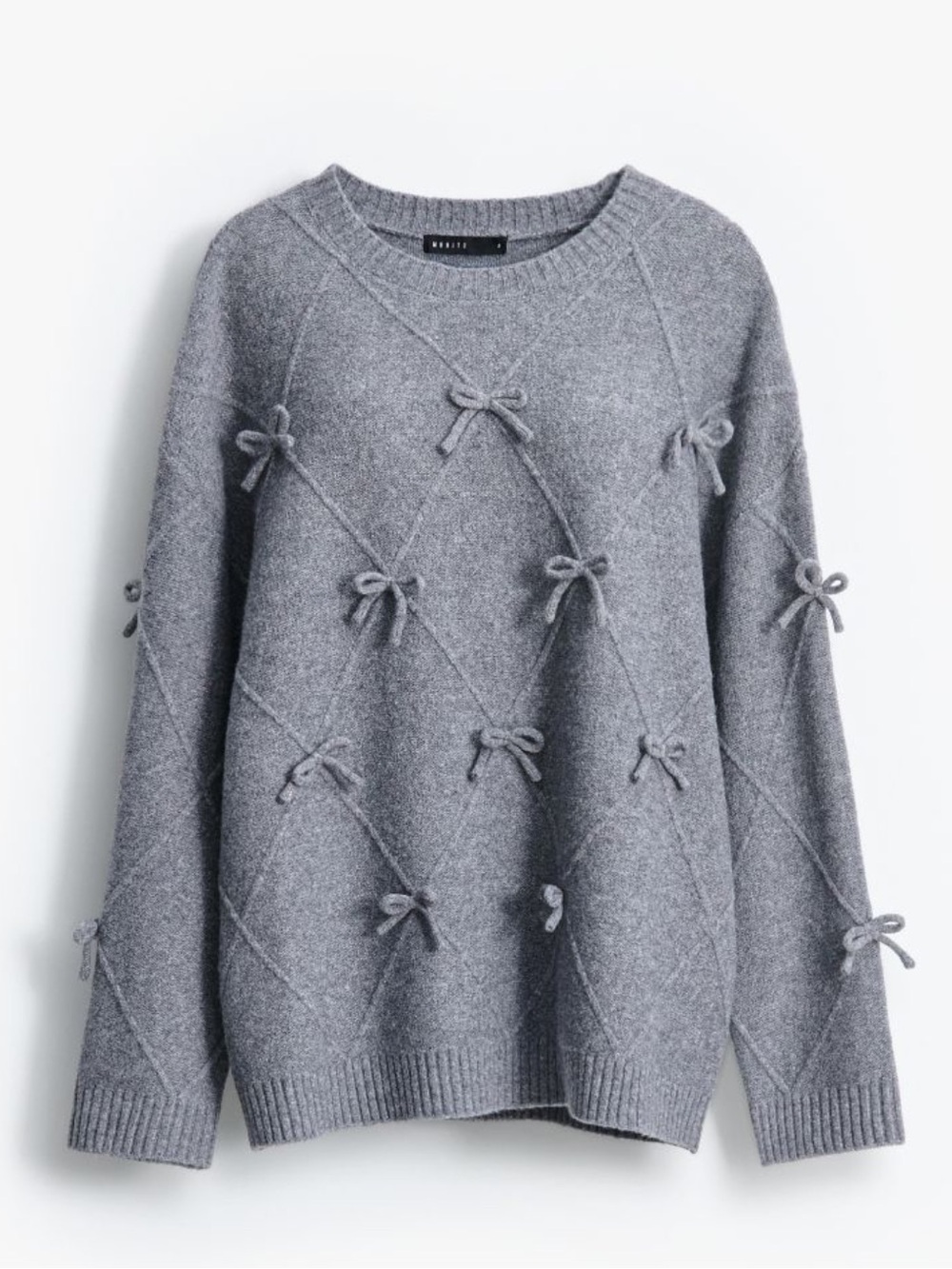 Women's Gray Bow-Detail Crewneck Sweater
